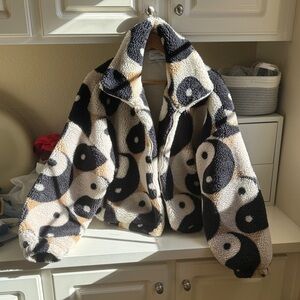 Urban Outfitters Black, White & Tan Yin Yang Teddy Jacket